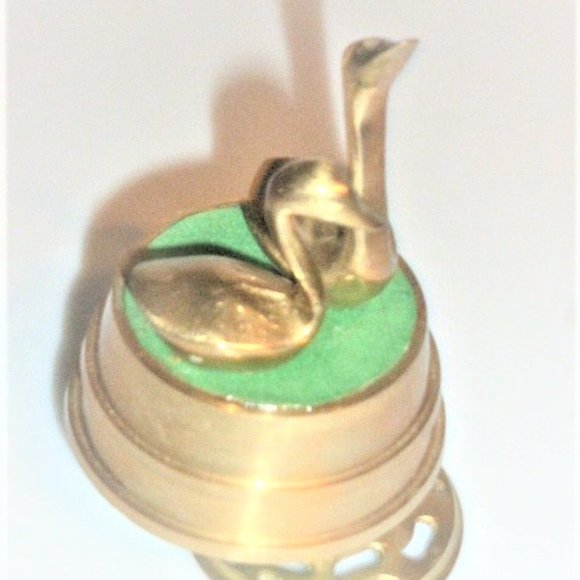 SWAN MUSIC BOX Vintage Brass Swan Wind Up Music Box Vintage Music Box Lake Water - Picture 7 of 9